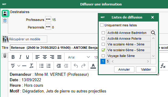 Extension des listes de diffusion au module 