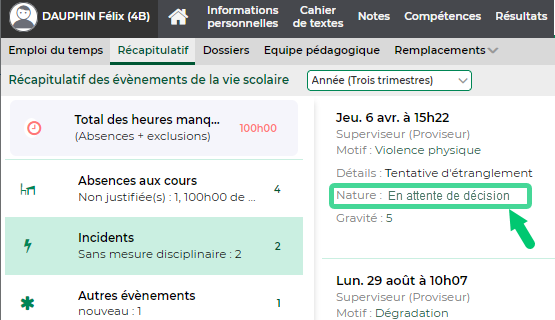 Communication plus explicite de l'état en cours des mesures disciplinaires