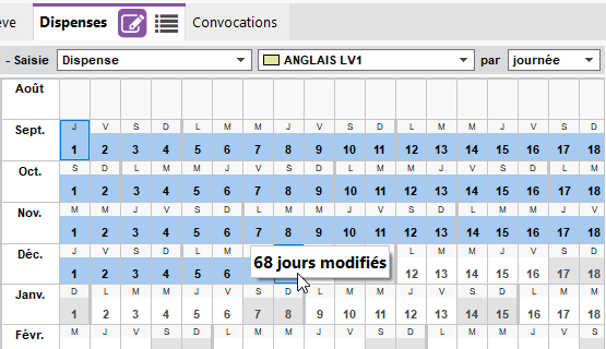 Affichage du nombre de jours de dispense