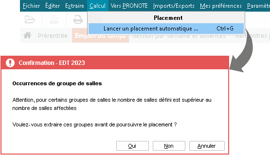 Alerte en cas d'incohrence avec le nombre de salles dfini pour le groupe