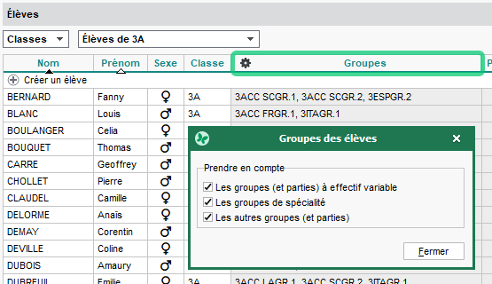 Identification des groupes dans les listes d'élèves