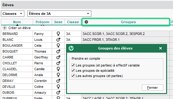 Identification des groupes dans les listes d'élèves 