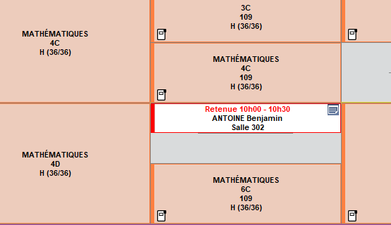 Affichage des retenues à surveiller sur l'emploi du temps de l'enseignant