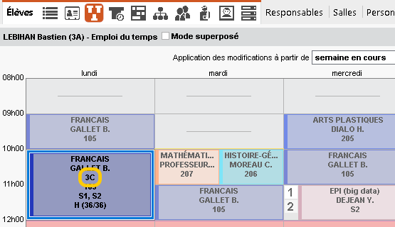 Emploi du temps de l'lve dtach