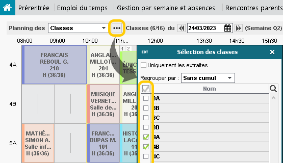 Choix des emplois du temps  afficher sur la page d'accueil