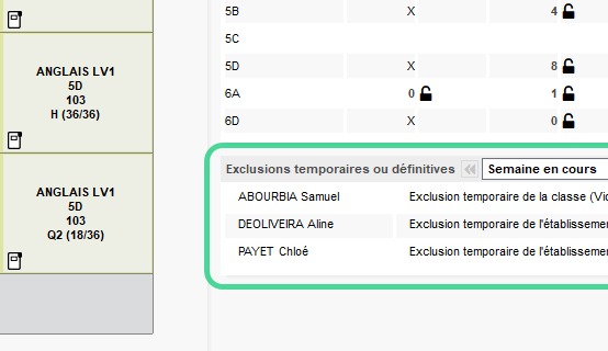 Widget exclusions temporaires