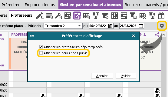 Cours sans public non comptabiliss dans le tableau des remplacements