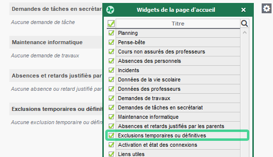 Affichage des exclusions définitives limité à une semaine