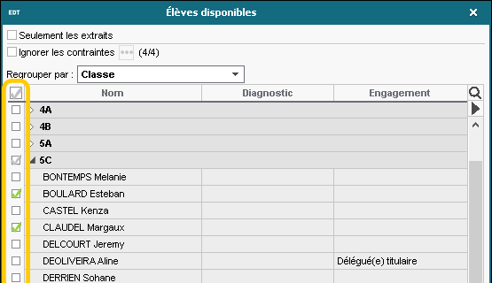 Ajout des lves dtachs dans la fiche cours par coche