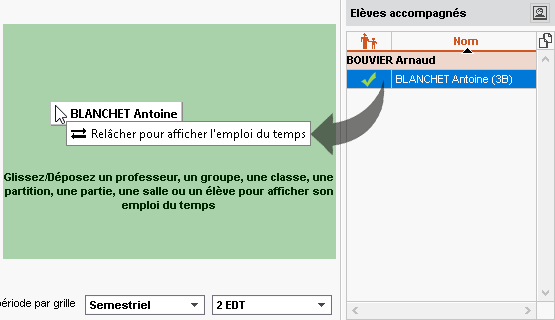 Affichage simultan de l'emploi du temps de l'accompagnant et de l'lve