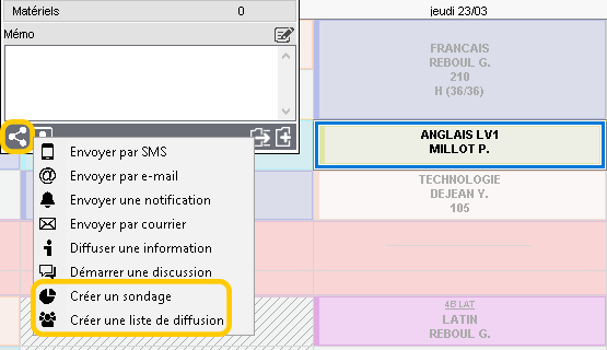 Cration de sondages et de listes de diffusion depuis la fiche cours