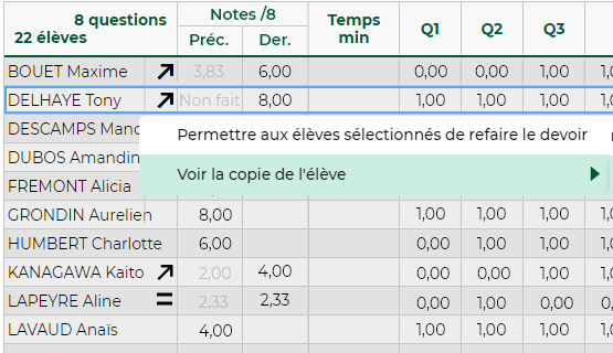 Meilleure lisibilité des résultats des QCM en cas de multi exécutions