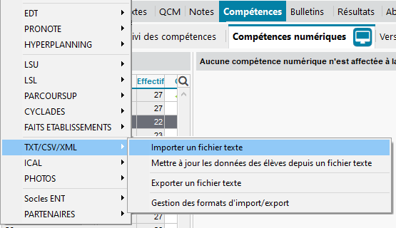 Import CSV du référentiel de compétences numériques