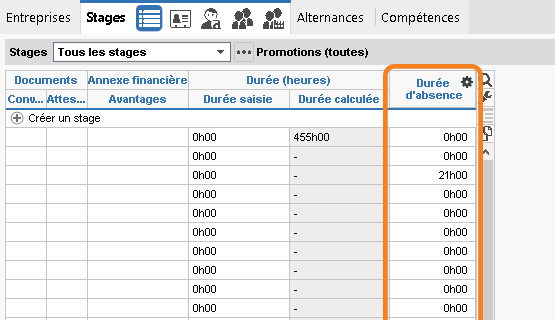 Dcompte des absences en stage