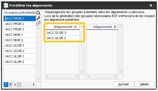 Gestion des alignements de spécialités