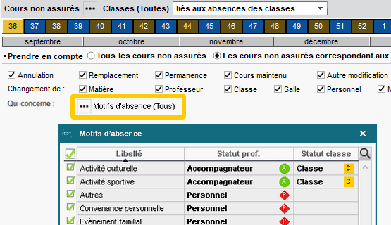 Possibilité d'ignorer certaines absences selon leur motif