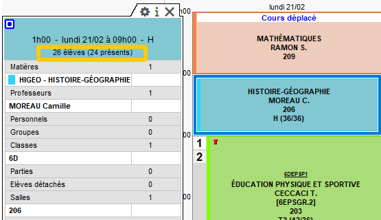 Distinction effectif prévu / effectif réel sur la fiche cours