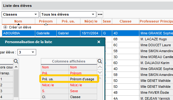 Prénom d'usage pour les élèves