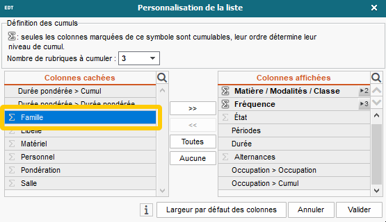 Tri des cours par cumul de familles