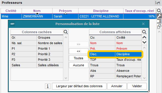 Option de tri par discipline