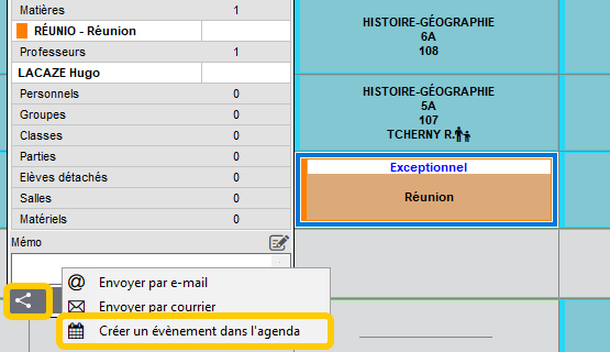 Création d'un événement via la fiche cours