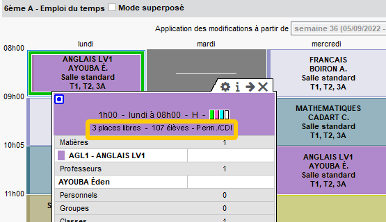 Mention du statut Permanence sur la fiche cours