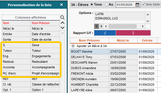 Renseignements sur les élèves