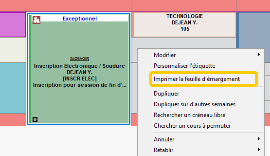 Impression d'une feuille d'émargement