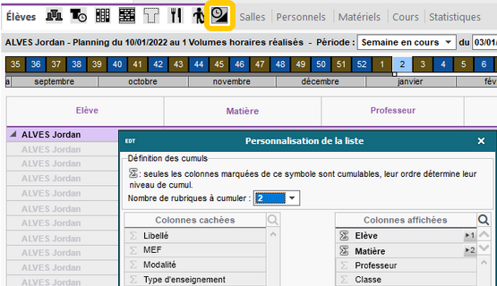 Récapitulatif des volumes horaires par élève