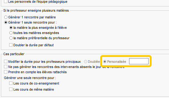Durée des rencontres personnalisable