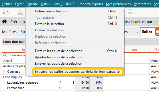 Extraction des salles en sureffectif