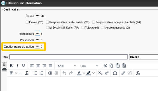 Communication avec les gestionnaires de salle