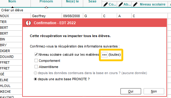 Calcul du niveau scolaire : matières personnalisables