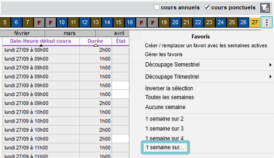 Personnalisation de l'intervalle des semaines