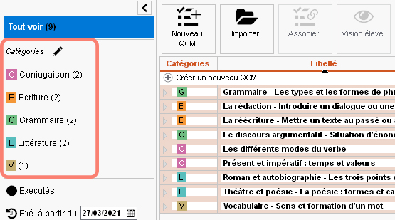 Classement des QCM