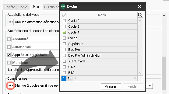 Choix du cycle