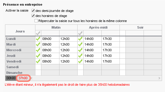 Nombre d'heures effectues par le stagiaire