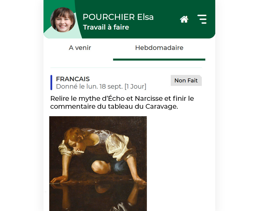 travail  faire avec miniature sur l'application PRONOTE