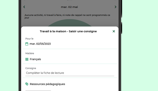 Saisie du cahier de textes sur mobile