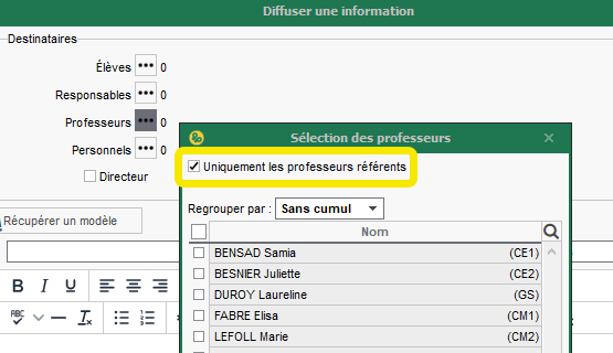 Slection des professeurs rfrents