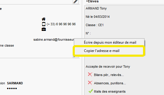 Copier-coller une adresse email