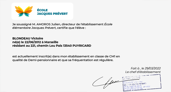 Certificats de scolarité et attestations