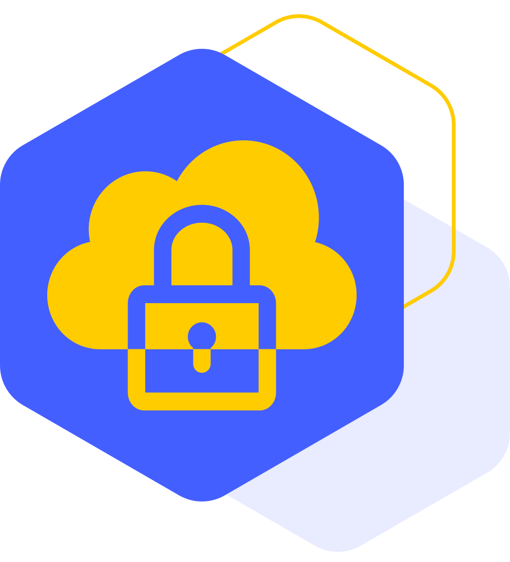 Icona cloud sicuro EDT con nuvola gialla e lucchetto, simbolo di protezione dati