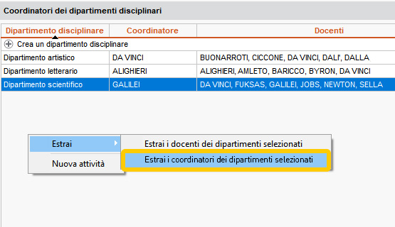 Estrazione dei coordinatori di un dipartimento disciplinare