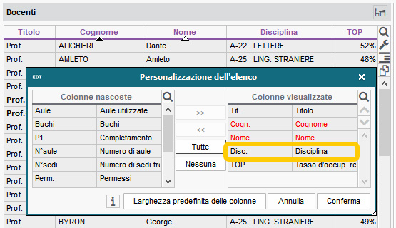 Option de tri par discipline