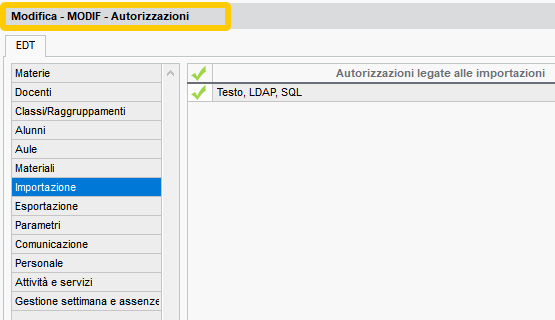 Importation accordée aux utilisateurs MODIF