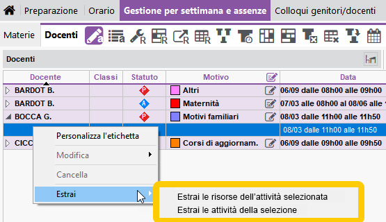 Extraction dans la liste des cours annulés